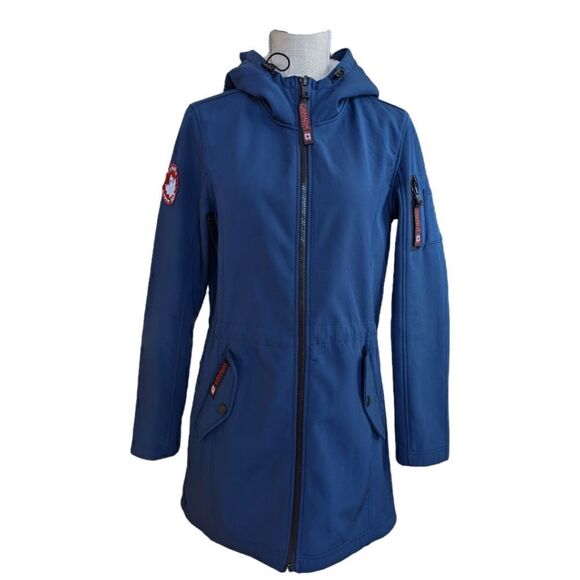 Canada WeatherGear Navy Full Zip Hooded Long Jacket Size S - Picture 1 of 13